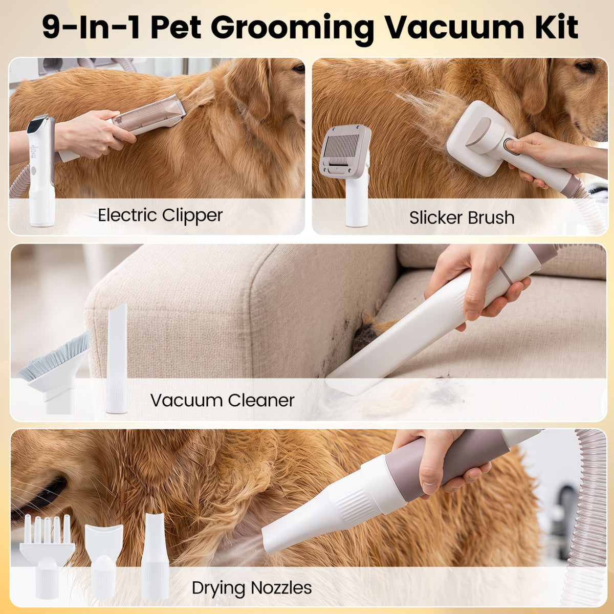 9-in-1 Dog Grooming Vacuum Kit with 3 Suction Modes